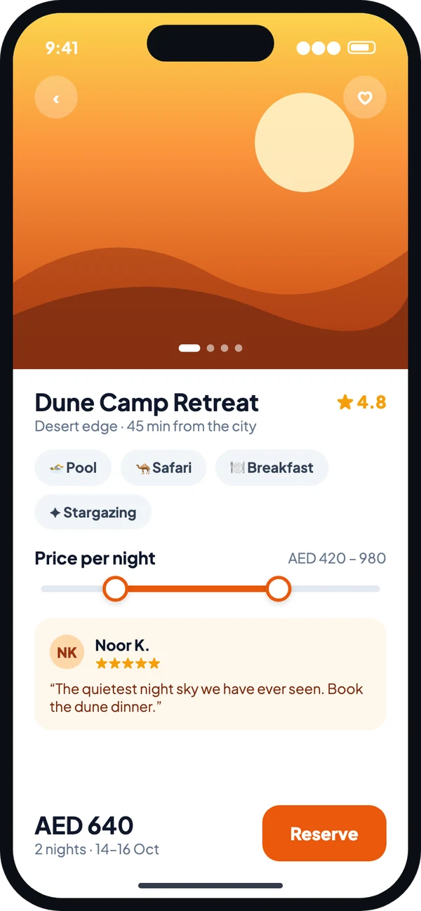A hotel stay screen