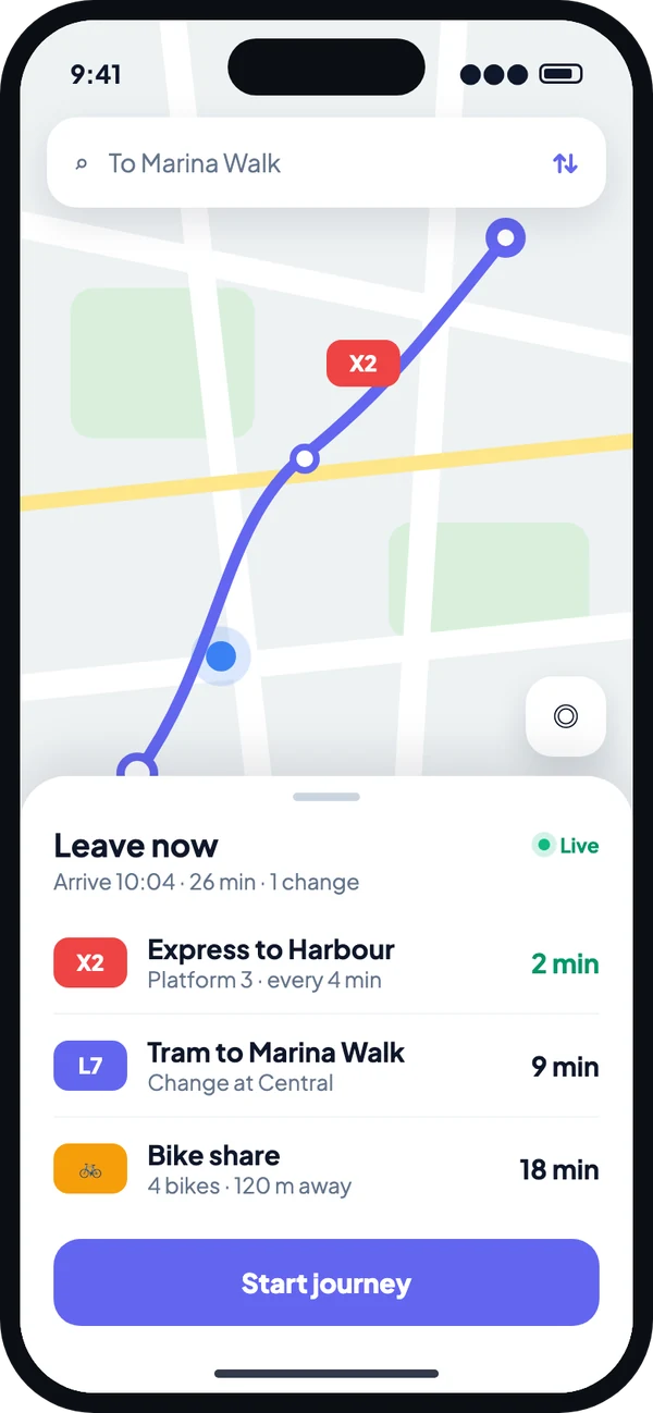 A transit map screen